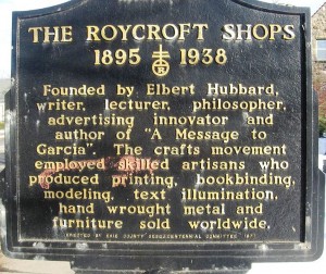 Plague marking the site of the Roycroft Shops in East Aurora, NY