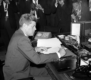 JFK signing order for Cuban Quarantine (blockade)