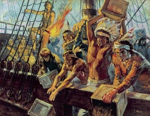 An artist's conception of the Boston Tea Party