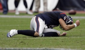 Matt Schaub punds the turf after Sherman interception...