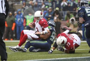 Cards QB Carson Palmer being sacked 