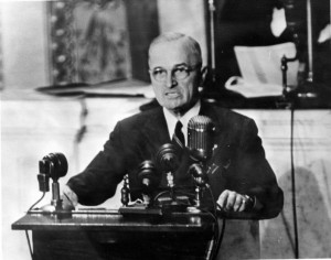 President Truman delivering "Truman Doctrine" speech to Congress