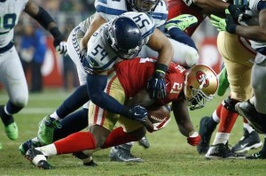 Seahawks Bobby Wagner  (54) wreaks havoc on 49ers