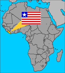 Map of Africa showing the location of Liberia