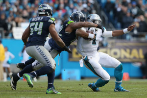 Frank Clark sacks Cam Newton in 3rd quarter action