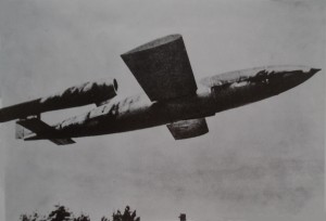 The German V-1 rocket, also called a "buzz-bomb"