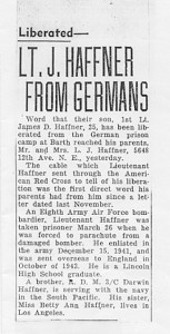 Newspaper article announcing Dan Haffner's release from the Germans