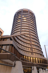 The Bank for International Settlements building in Basel, Switzerland