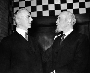 Montagu Norman (right) with Hjalmar Schacht