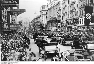 Hitler's motorcade entering Vienna after Nazi annexation of Austria